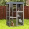 GDFStudio Vincent Outdoor 70.5" Wooden Cat Enclosure With 6 Jumping Platforms And 2 Napping Houses