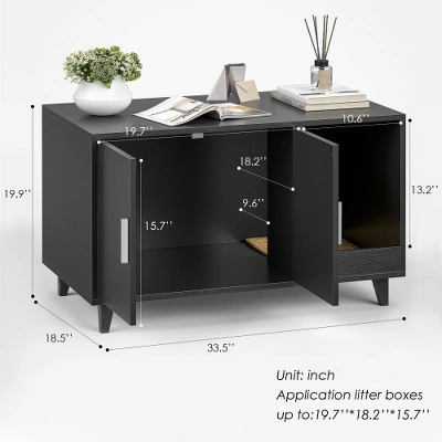 Akoasm 39.37 In. W Hidden Cat Litter Box Enclosure With Scratching Mat-Black 4 Akoasm 39.37 In. W Hidden Cat Litter Box Enclosure With Scratching Mat-Black - Image 4