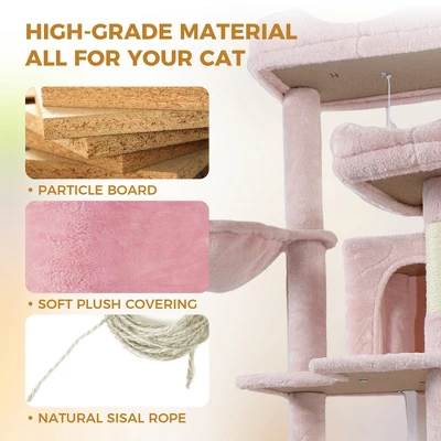 68 Inches Cat Tree Tower Multi-Level Durable Cat Scratching Post Space Saving Cat Condo Pet Play House For Indoor Cats PINK 1 68 Inches Cat Tree Tower Multi-Level Durable Cat Scratching Post Space Saving Cat Condo Pet Play House For Indoor Cats PINK