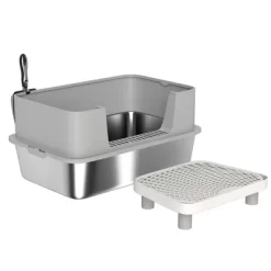 PawHut Stainless Steel Litter Box With High Sides, Extra Large Metal Cat Litter Box With Scoop, Pedal, Gray -BlueBuffalo Sales Store GUEST 5103e0c8 998b 48f8 bc47 0caf9d012ec3
