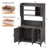 Homhougo Large Cat Litter Box Enclosure Furniture With 3 Open Shelves And Storage Cabinet, Farmhouse Cat House Washroom