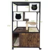 Cat Litter Box Enclosure, Hidden Litter Box Cabinet With Condo, Hammock, Scratching Mat & Post, Cat House With Storage Shelves & Wheels