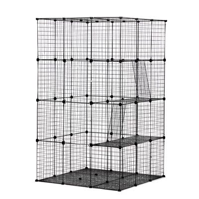 DOMETOUR 3-Tier Wire Cat Cage, Large Kennels Playpen With 3 Platforms, 3 Ramp Ladders And 4 Doors, 42" X 42" X 72", Black 4 DOMETOUR 3-Tier Wire Cat Cage, Large Kennels Playpen With 3 Platforms, 3 Ramp Ladders And 4 Doors, 42" X 42" X 72", Black - Image 4