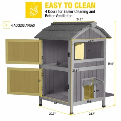 Aivituvin Two Tier Wooden Cat House For Feral Cats-AIR94 7 Aivituvin Two Tier Wooden Cat House For Feral Cats-AIR94 - Image 7