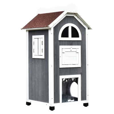SKYONE 43"H Weatherproof 3-Floor Feral Cat Shelter: Fir Wood Outdoor/Indoor House With Hammock, 8 SKYONE 43"H Weatherproof 3-Floor Feral Cat Shelter: Fir Wood Outdoor/Indoor House With Hammock, - Image 8