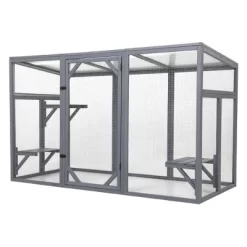 SEVOBAL Pet Crates And Houses Outdoor Wood Cat Enclosure With 3 Platforms Lockable Door Sun Sheet Roof Large Run For Pets, Gray, 70.87"*31.5"*44.3" -BlueBuffalo Sales Store GUEST 54ca0607 d4c1 41e1 9998 61eb0f10b7a7
