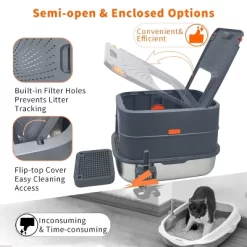 Artloge Extra Large Enclosed Stainless Steel Cat Litter Box High Side Anti-Leakage Pet Cat Toilet Front Entry Top Exit Box With Pedal Mat, Tray& Scoop -BlueBuffalo Sales Store GUEST 5506fd03 cfcb 4bd0 b4c8 20ef03611bd6