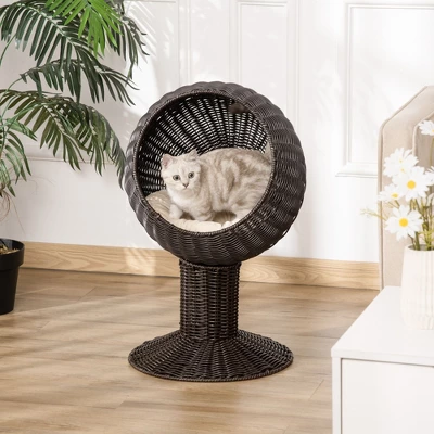 Kumasinova Elevated Cat Bed,Cat Basket Bed With Rotating Egg Chair Cushion,Natural Rattan Pet Bed With Thick Padding,Woven Cat Beds For Indoor Cats 4 Kumasinova Elevated Cat Bed,Cat Basket Bed With Rotating Egg Chair Cushion,Natural Rattan Pet Bed With Thick Padding,Woven Cat Beds For Indoor Cats - Image 4