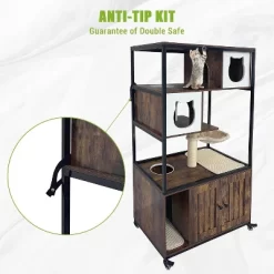 Acekool Cat Tree With Litter Box Enclosure, 57.5''H Cat Tower Cabinet On Wheels, Hidden Litter Corner, Condo, Hammock & Scratching Post, Retro Brown -BlueBuffalo Sales Store GUEST 555319e1 016b 4e68 a7c0 f82fe1e010d1