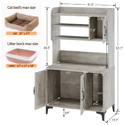 Litter Box Enclosure With Shelves And Doors, 2-in-1 Hidden Cat Litter Box Cabinet Furniture With Shelf,Indoor Cat House Wood Sturdy Pet Washroom 6 Litter Box Enclosure With Shelves And Doors, 2-in-1 Hidden Cat Litter Box Cabinet Furniture With Shelf,Indoor Cat House Wood Sturdy Pet Washroom - Image 6