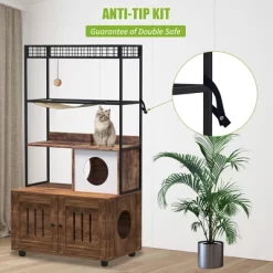 Large Cat Litter Box Enclosure With Shelf - Multi-Functional Wooden Cabinet W/Cat Condo, Sisal Hammock & Play Ball For Multi-Cat Homes -BlueBuffalo Sales Store GUEST 556f8b6e 3936 434b a354 b57462c6bde2