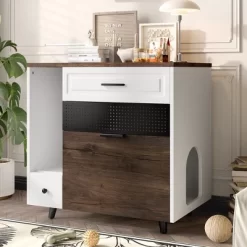 ModernLuxe Hidden Cat Litter Box Enclosure Furniture, Indoor Cat House End Table With 2 Drawers & Door, White+Brown (Fits Large Cats 41-70 Lbs) -BlueBuffalo Sales Store GUEST 557be1dd 6df9 447e b7cc 3133fda7f5eb