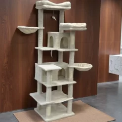 SEVOBAL Pet Tower 68-Inch Multi-Level With Plush Perches And Hammocks, Tall With Scratching Posts For Multiple Cats, Beige, 20.47"*12.6"*20.87"