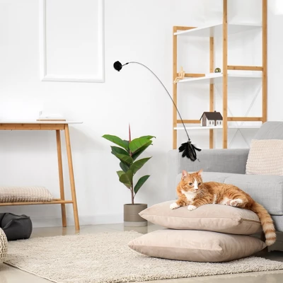 Unique Bargains Cat Teaser With Suction Cup And Bell Fluffy Plume Teasing Sticks Black Brown 4 Unique Bargains Cat Teaser With Suction Cup And Bell Fluffy Plume Teasing Sticks Black Brown - Image 4