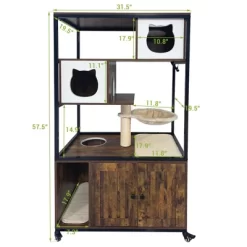 Hidden Litter Box Furniture Enclosure - Multi-Functional Cat Tree With Wheels, Hammock & Scratching Post - Wood/Metal Frame For Living Room -BlueBuffalo Sales Store GUEST 57905da2 e430 4f6d 8207 0e90340c2037 2