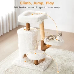 Heynemo 35-Inch Cat Tree For Indoor Cats, Multi-Level Tower With Sisal Posts, Dual Condos, Cushioned Perches & Removable Soft Cover,Wood, White -BlueBuffalo Sales Store GUEST 57a010ff 17fa 4982 aa6c af0473c0c673