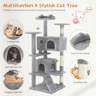 Cat Tree Tower, Multi-Level Cat Condo With Sisal Scratching Posts, Ladder, Plush Toys And Perches, Indoor Cat Furniture For Rest & Play 3 Cat Tree Tower, Multi-Level Cat Condo With Sisal Scratching Posts, Ladder, Plush Toys And Perches, Indoor Cat Furniture For Rest & Play - Image 3