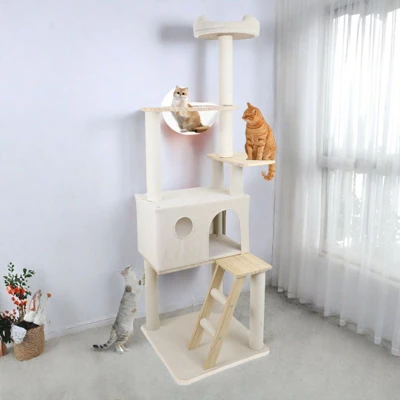 SEVOBAL Pet Tower Wooden Cat Tree With Spacious Condo, Transparent Spacecraft, Multi-Level Playground For Large Cats, White, 20.67"*12.4"*20.87" 1 SEVOBAL Pet Tower Wooden Cat Tree With Spacious Condo, Transparent Spacecraft, Multi-Level Playground For Large Cats, White, 20.67"*12.4"*20.87"