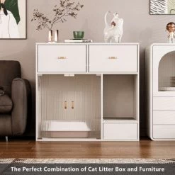 ATJafurn Cat Litter Box Enclosure, 37.4'' Furniture Style Hidden Litter Box Cat Cabinet With Storage For Large Cats White -BlueBuffalo Sales Store GUEST 5919d8f2 6200 4545 9834 6231f887a8d5