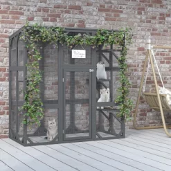 Gulches Grey Wooden Outdoor Cat Enclosure With Six Platforms For Multiple Cats