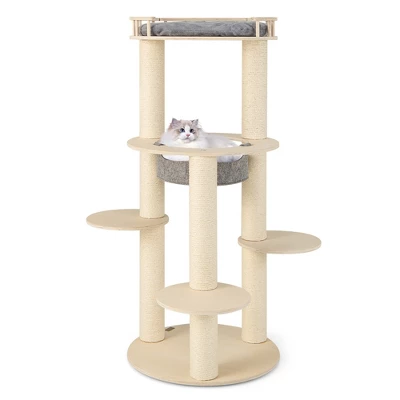 Tangkula 6-level Wooden Cat Tree W/ Padded Perch Non-woven Hammock Scratching Posts 9 Tangkula 6-level Wooden Cat Tree W/ Padded Perch Non-woven Hammock Scratching Posts - Image 9