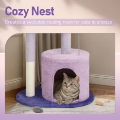 Angel Sar 33in Purple Cat Tree With Condo & Curved Perch, Multi-Level Cat Tower With Scratching Posts, Padded Bed For Indoor Cats & Kittens, Purple