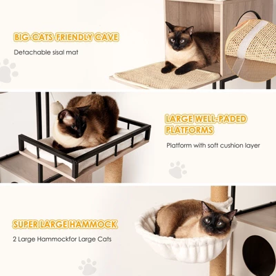 Kumasinova 63" Modern Cat Tree Tower With Litter Box Enclosure,Cat Tower With Scratching Post,Cat Tree With Washable Pads&Toy Hanger,Rustic Gray 2 Kumasinova 63" Modern Cat Tree Tower With Litter Box Enclosure,Cat Tower With Scratching Post,Cat Tree With Washable Pads&Toy Hanger,Rustic Gray - Image 2