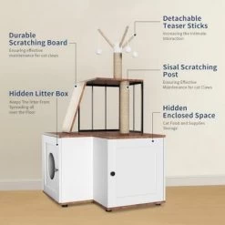 GustoWave Multi-layer 48.8'' Wooden Cat Tree Litter Box Enclosure, Hidden Litter Box With Storage Cabinet, Scratching Post Board Toy Balls -BlueBuffalo Sales Store GUEST 5acfeabc ccb5 47c6 a0fe 0f58fcd53e14