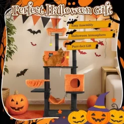 Karl Home 61 Inch Halloween Cat Tree Large Multi-Level Cat Activities Furniture With 2 Spacious Cat Condos