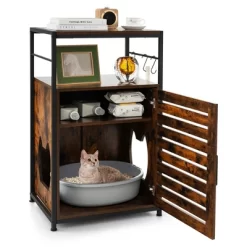 Costway Cat Litter Box Enclosure With Louvered Door& 3-Tier Shelf Cat House Side Table -BlueBuffalo Sales Store GUEST 5b1c6e14 8732 4a14 9465 ac33f2bf6ad6