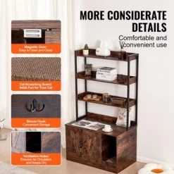 VEVOR Cat Litter Box Enclosure,Hidden Litter Box Furniture With 3 Storage Shelves, Wooden Cat Washroom Indoor, 33.5"L X 19.3"W X 58.7"H, Dark Brown -BlueBuffalo Sales Store GUEST 5b583162 c58b 4934 b24a 62bf79ec3d67