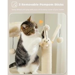 QuestaPack 59" Cat Tree, Tall Cat Tree For Large Cat, Multi-Level Cat Tower With 3 Removable Pompom Sticks