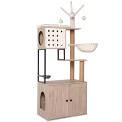 Multipet Cat Tree With Litter Box Enclosure, Cat Condo With Scratching Posts, Feeding Bowl & Removable Pompom Sticks -BlueBuffalo Sales Store GUEST 5be6f42e 1afa 4faa 9496 07d31cea294e 2