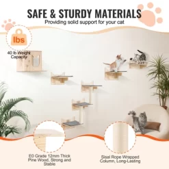 VEVOR Wall Mounted Cat Shelves, Cat Wall Shelves And Perches With Jumping Boards, Nest, Barrier Board & Cat Tree, Beige -BlueBuffalo Sales Store GUEST 5bfc4503 9276 4938 84f2 43e6eb39e898