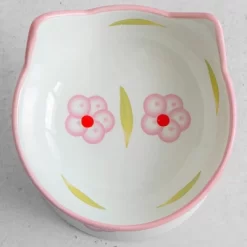 Dexypaws: Elevated Ceramic Cat Bowl, Floral White & Blush Pink, 7oz
