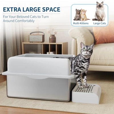 COZONY Stainless Steel Cat Litter Box, Enclosed Litter Box With Tracking Mat, Large Cat Litter Tray With Odor Control 5 COZONY Stainless Steel Cat Litter Box, Enclosed Litter Box With Tracking Mat, Large Cat Litter Tray With Odor Control - Image 5