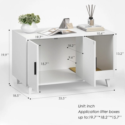 Akoasm 39.37 In. W Hidden Cat Litter Box Enclosure With Scratching Mat-White 4 Akoasm 39.37 In. W Hidden Cat Litter Box Enclosure With Scratching Mat-White - Image 4