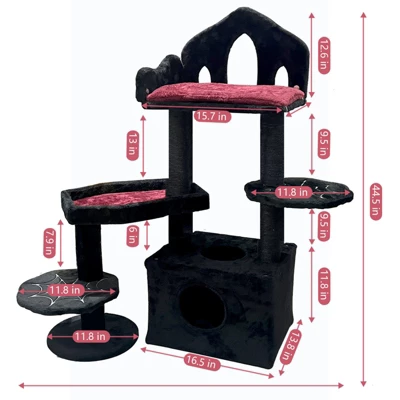 SEVOBAL Pet Tower Gothic Style Halloween Themed With Coffin Bed, Spooky House, Scratching Posts For Cats Play, Rest, Black, 17.32"*10.63"*14.57" 2 SEVOBAL Pet Tower Gothic Style Halloween Themed With Coffin Bed, Spooky House, Scratching Posts For Cats Play, Rest, Black, 17.32"*10.63"*14.57" - Image 2