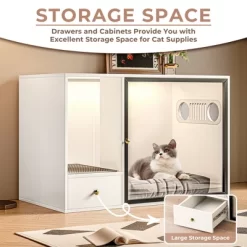 ATJafurn Cat Litter Box Enclosure Furniture Style, White Large Hidden LitterBox Cat Cabinet With Storage And Glass Door For Living Room -BlueBuffalo Sales Store GUEST 5d8d2890 98d5 4763 b06f 4b7b0aef28f6