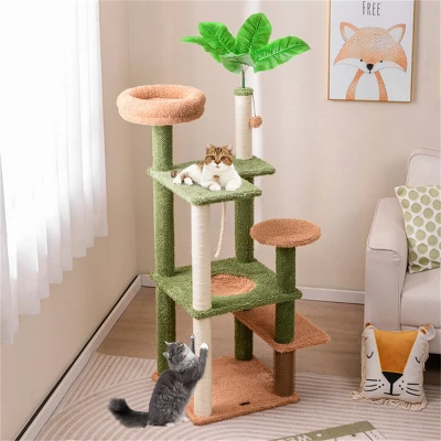 DOMETOUR Multilevel Cat Tree Cat Tower, Cat Climbing Frame With Scratching Post Hammock Cat Condo, Green 8 DOMETOUR Multilevel Cat Tree Cat Tower, Cat Climbing Frame With Scratching Post Hammock Cat Condo, Green - Image 8