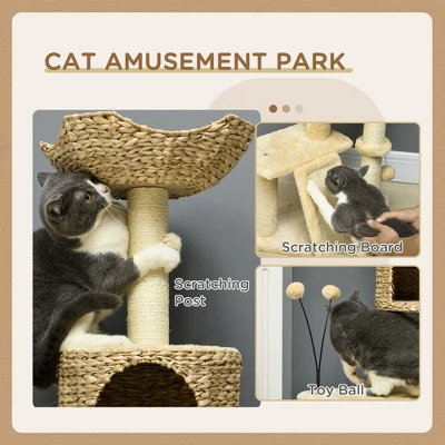 PawHut 45" Cat Tree For Indoor Cats, Cat Tree Tower With Scratching Posts, Ramp, Condo, Toy Balls, Platforms, Bed, Ramp, Beige 4 PawHut 45" Cat Tree For Indoor Cats, Cat Tree Tower With Scratching Posts, Ramp, Condo, Toy Balls, Platforms, Bed, Ramp, Beige - Image 4