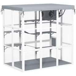 PawHut Outdoor Catio Cat Enclosure, Large Luxury Walk In Cat House With Hammock, Condo, Jump Platforms, Ladders, Ramps, Tarp, For 2-4 Cats, Gray, 71" -BlueBuffalo Sales Store GUEST 5e7302cb 5f89 42a0 99d1 af530a3d5af6