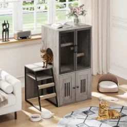 Double Cat Litter Box Fence With Ladder, Double Cat House With Storage Space, Enclosed Litter Box Furniture, Gray -BlueBuffalo Sales Store GUEST 5eae62d3 ed9e 44d5 b23b 31bbe357a754 1