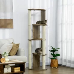 DSVIMOY 65" Corner Modern Cat Tree Tall For Climbing, Multilevel Cat Tower With Scratching Posts, Cream White, 18.8"*18.8"*65.3" -BlueBuffalo Sales Store GUEST 5eb3d0cc e53c 4635 a343 6712bededc6b