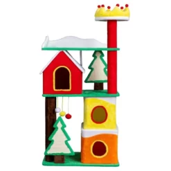 Karl Home 56 Inch Christmas Multi-level Cat Tower With Cat Condos Perch Sisal Ramp Scratching Posts