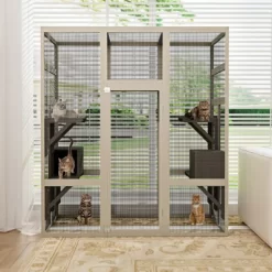 62"Large Outdoor Wooden Catio, Gray Cat Enclosure With 5 Platforms & 2 Resting Boxes, UV-Resistant & Waterproof Cat House Shelter Playpen - Cuddlewood -BlueBuffalo Sales Store GUEST 612413f8 e306 40a9 a5e6 0d5e9ffbf7ac