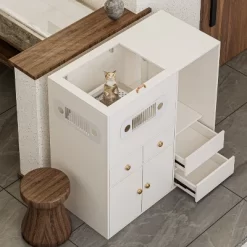 ATJafurn 40.2" Hidden Cat Cabinet With Hydraulic Glass Door And Storage, Modern White Cat Litter Box Enclosure Furniture For Living Room -BlueBuffalo Sales Store GUEST 61f6eb92 5f48 4335 88f8 549f64a2bed8