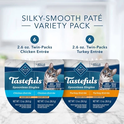 Blue Buffalo Tasteful Spoonless Singles Chicken And Turkey Entree Pate Wet Cat Food Variety Pack - 31.2oz/12ct 5 Blue Buffalo Tasteful Spoonless Singles Chicken And Turkey Entree Pate Wet Cat Food Variety Pack - 31.2oz/12ct - Image 5