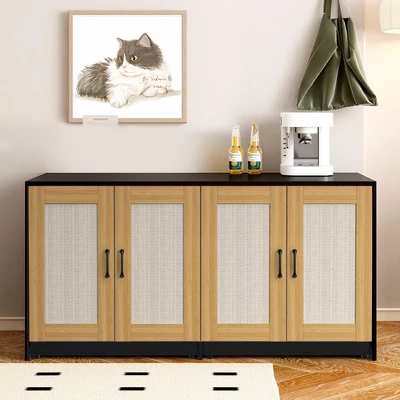 47 Inch Double Litter Box Enclosure - Wooden 2-Cat Hidden Cabinet With Pull-Out Drawers & 4 Sisal Doors, Cat House/TV Stand Sideboard 4 47 Inch Double Litter Box Enclosure - Wooden 2-Cat Hidden Cabinet With Pull-Out Drawers & 4 Sisal Doors, Cat House/TV Stand Sideboard - Image 4