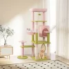 Tangkula 58" Plush Cat Tree Floral Climbing Tree Multi-level Cat Tower W/ Round Basket